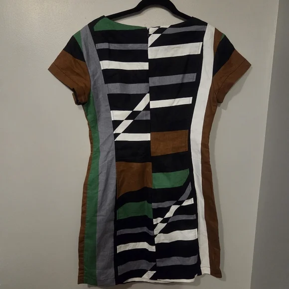 Derek Lam Women's Geo Striped Linen Blend Abstract Sheath Dress Size 12 - Picture 4 of 7